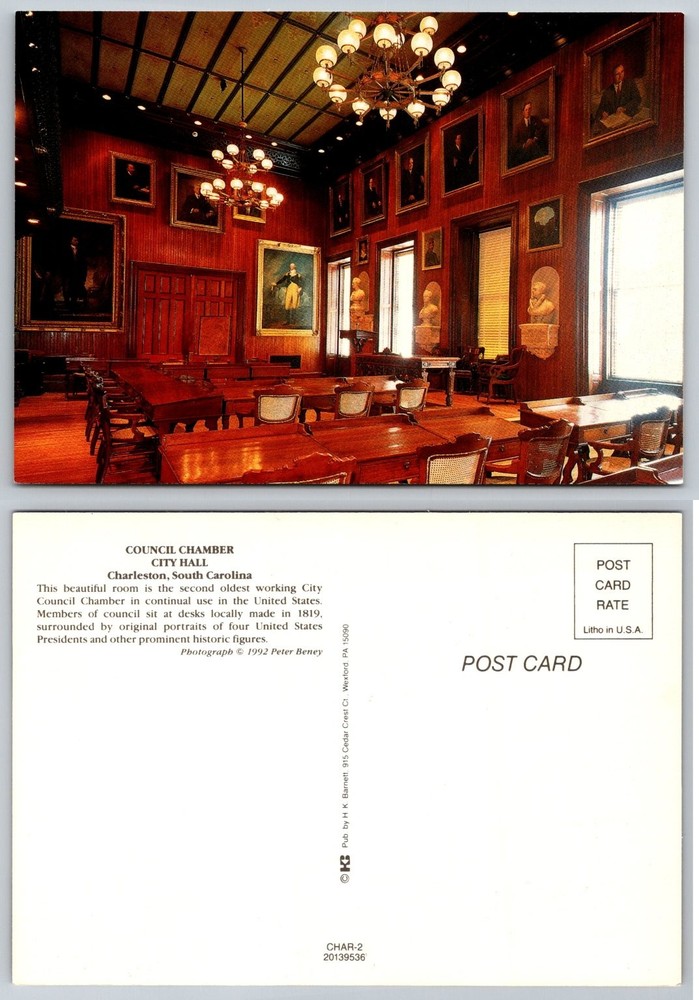 Charleston SC City Hall Council Chamber Historic Presidents Postcard 1992