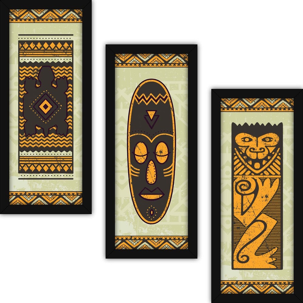 Tribal Modern Abstract Art With Glass Wall Hangings For Home Decor, Large, 3Pcs-image