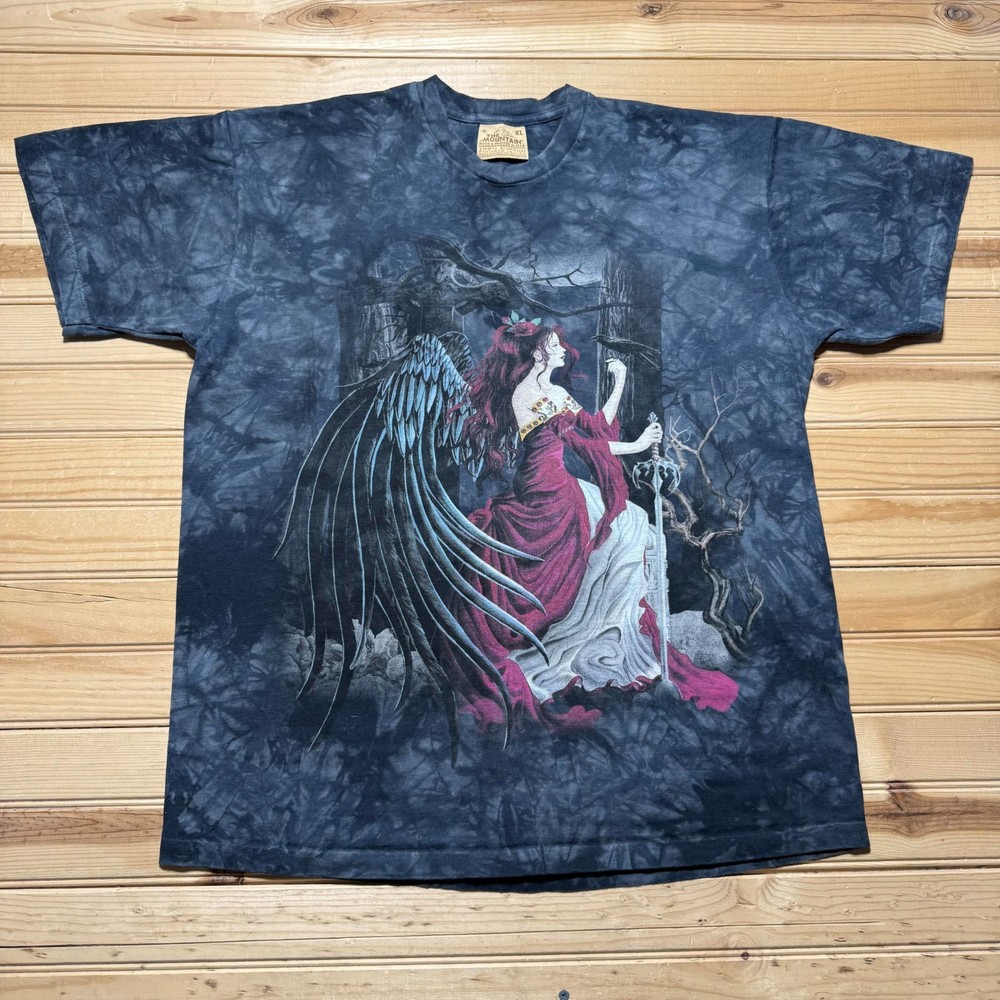 Vintage 2005 The Mountain Fallen Angel Crow Wings Sword Tie Dye T-Shirt USA - XL