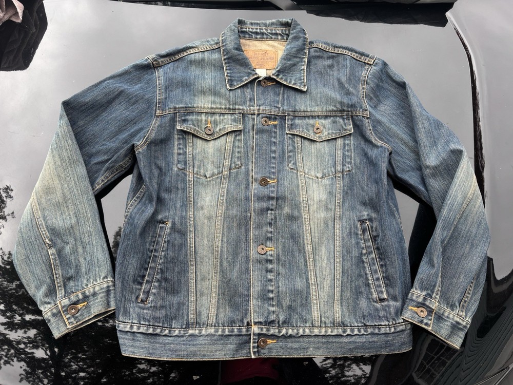 Vintage Old Navy Denim Jacket Coat Mens Large  Blue Preppy 2000s Y2K Button Up