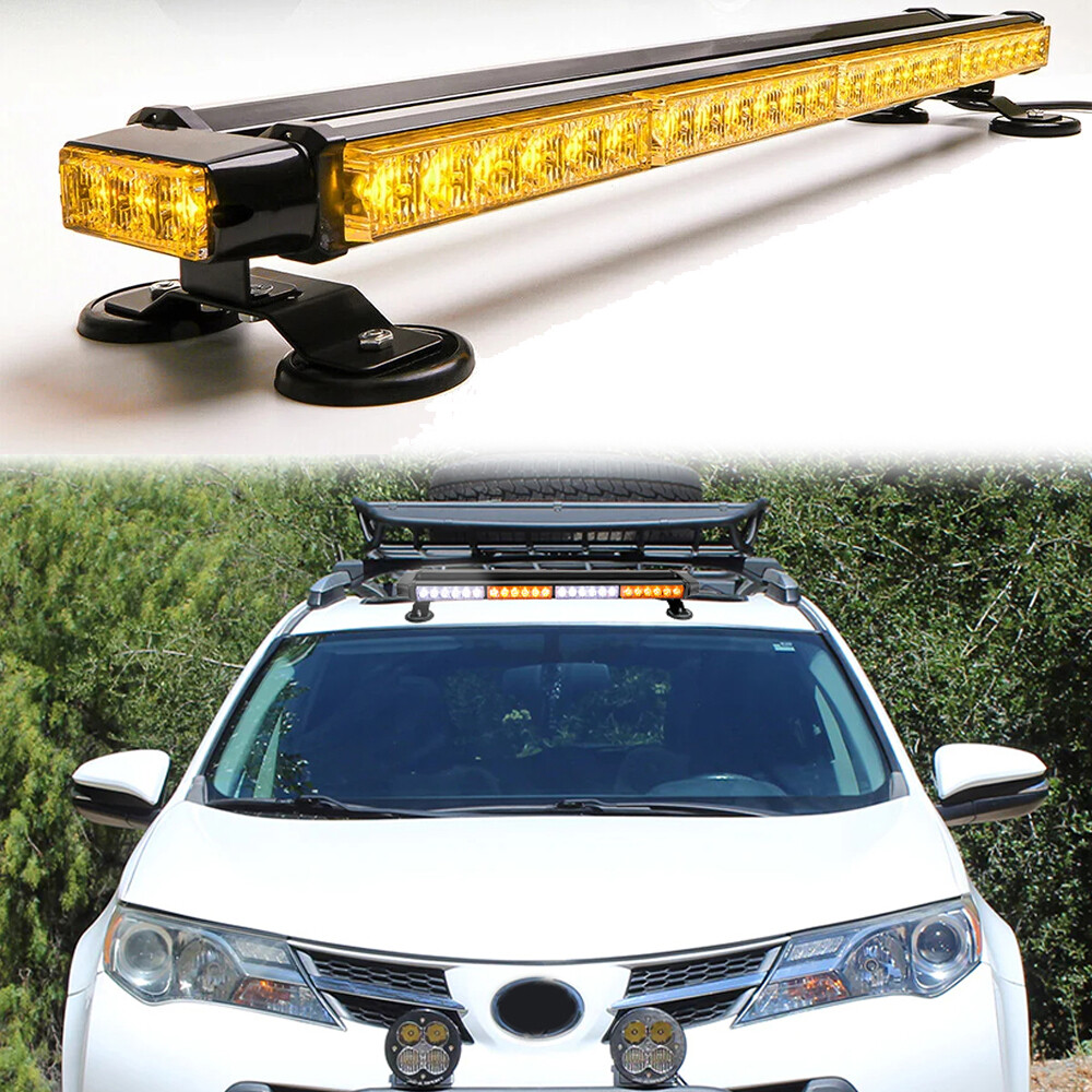 54 LED Rooftop Warning Emergency Strobe Lights Bar White Amber For Toyota RAV4