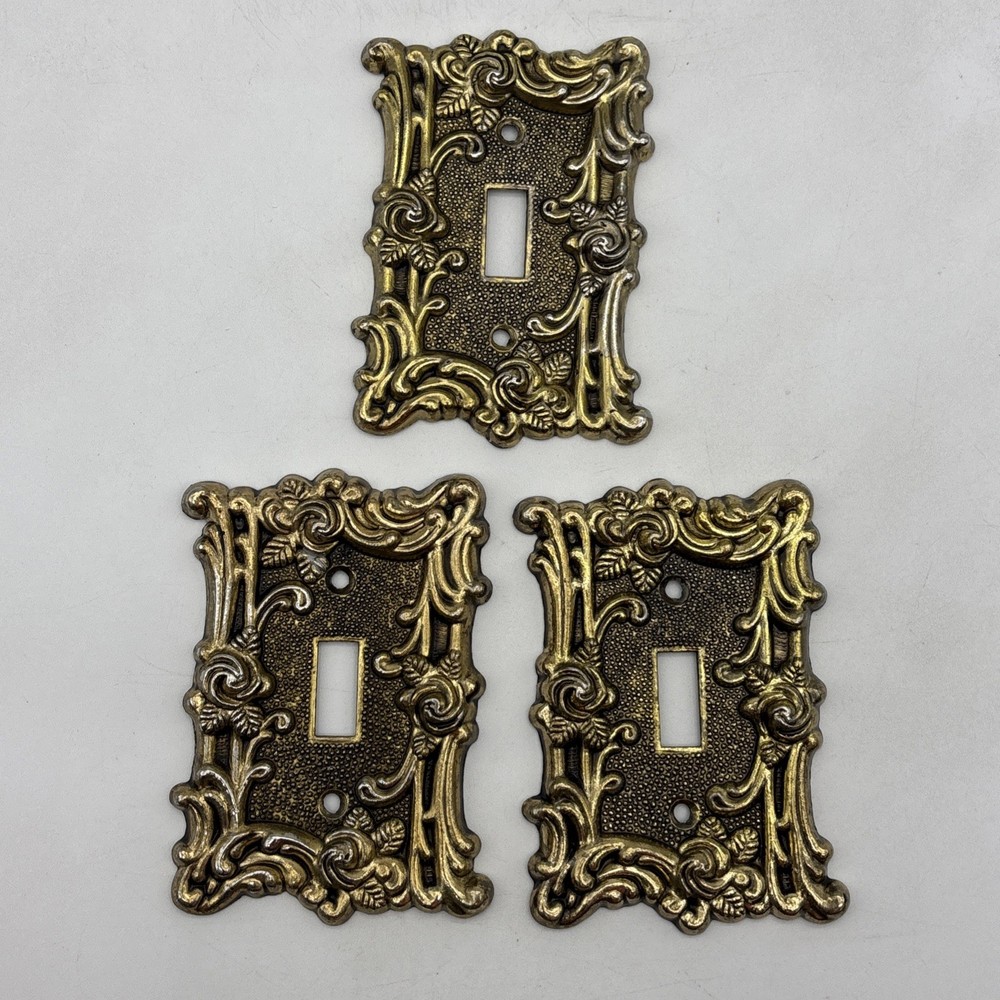 Lot Of 3 AmerTac Switch Plates Brass Rose Gold Colored Floral Wall Cover Plate