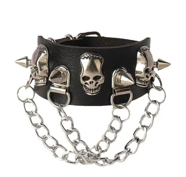Women&Men Unisex Black Metal Spike Studded Punk Rock Biker Wide Strap Bracelet