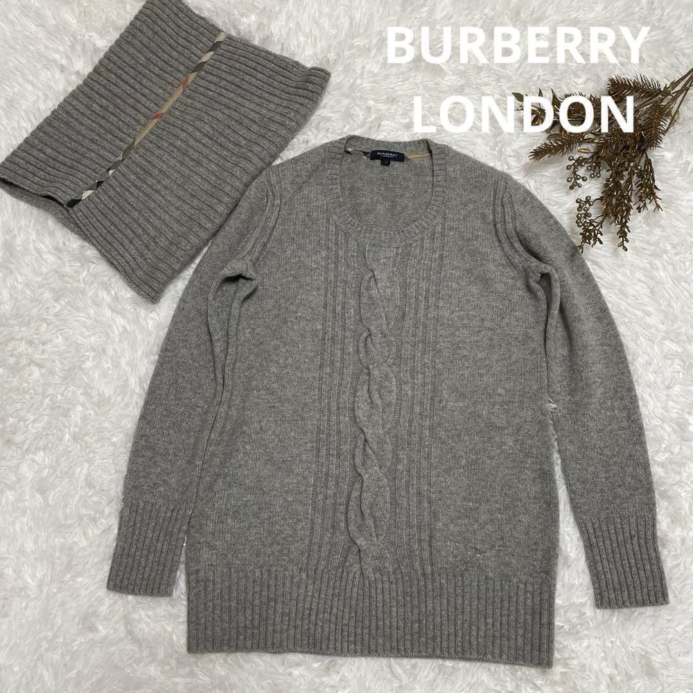 Burberry London Cable Knit Cashmere Blend Neck Warmer Scarf Oversized Set