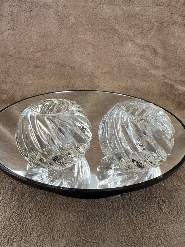 Set of 2 Pier 1 One Imports Hand Blown Clear Swirl Glass Round Candle Holders