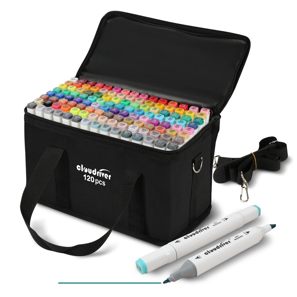 cloudriver 120 Colors Alcohol Markers, Dual Tip Permanent Art Markers For Adu...