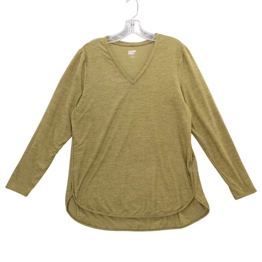 Lands' End Rash Guard UPF 50+ Long Sleeve V Neck Tunic Top Green Size L