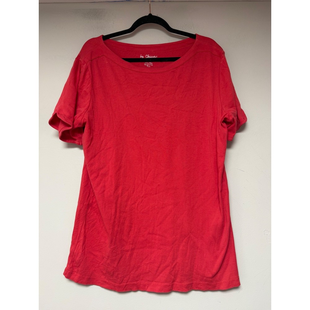 Chico's T-Shirt Women Size 3 Red Excellent Cotton Boat Neck Short Sleeve Tee