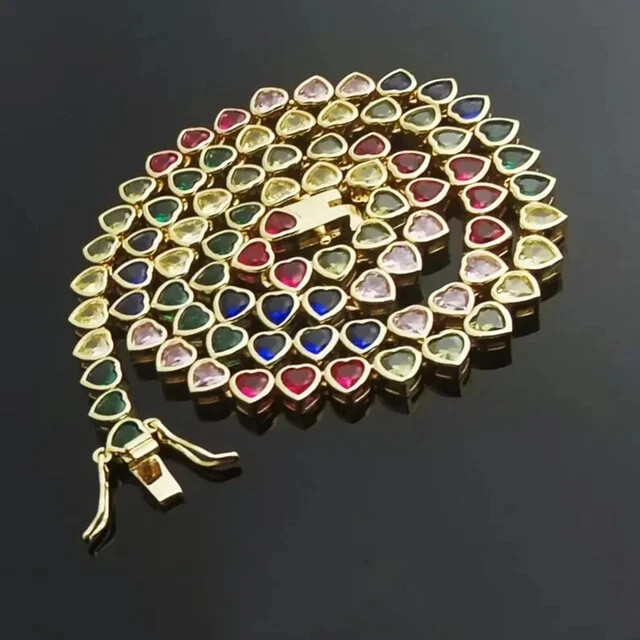 4mm Rainbow Heart Multi-Gemstone 18K Gold Plated Tennis Choker