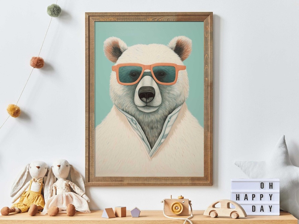 Cool Bear Wall Art Polar Bear Nursery Animal Wall Art Wearing Sunglasses Bear