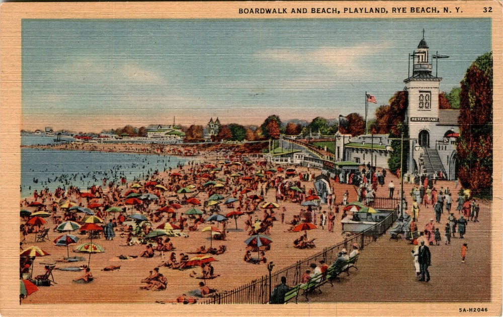 BOARDWALK AND BEACH, PLAYLAND, RYE BEACH, RESTAURANT, Postcard