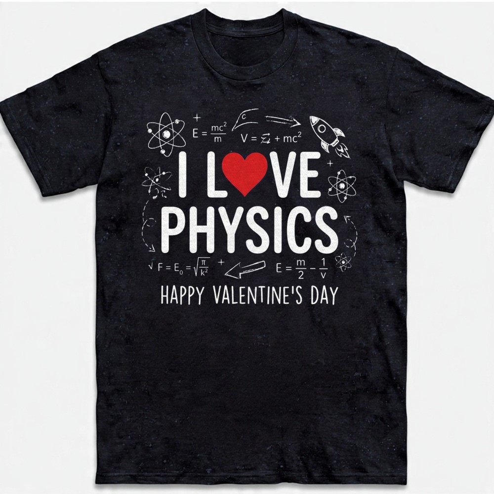 I Love Physics Happy Valentines Day T-Shirt Science Teacher Nerd Gift Tee