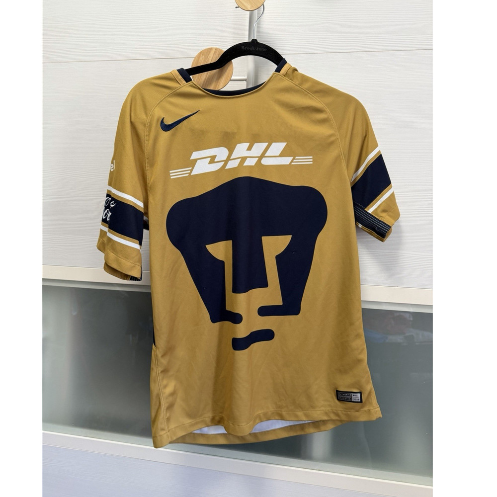 Nike Dri-FIT Pumas UNAM DHL Gold/Navy Short Sleeve Soccer Jersey Men’s M
