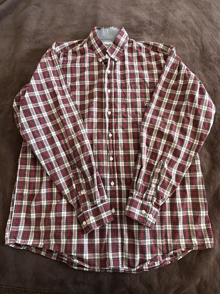 Cinch Shirt Mens Large Red Beige Plaid Button Up Long Sleeve Western Rodeo