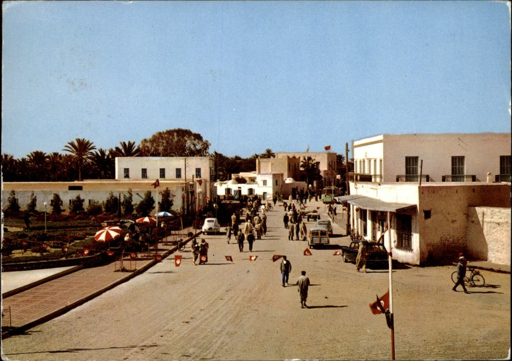 Tunisia Zarzis street scene aerial view ~ postcard sku199