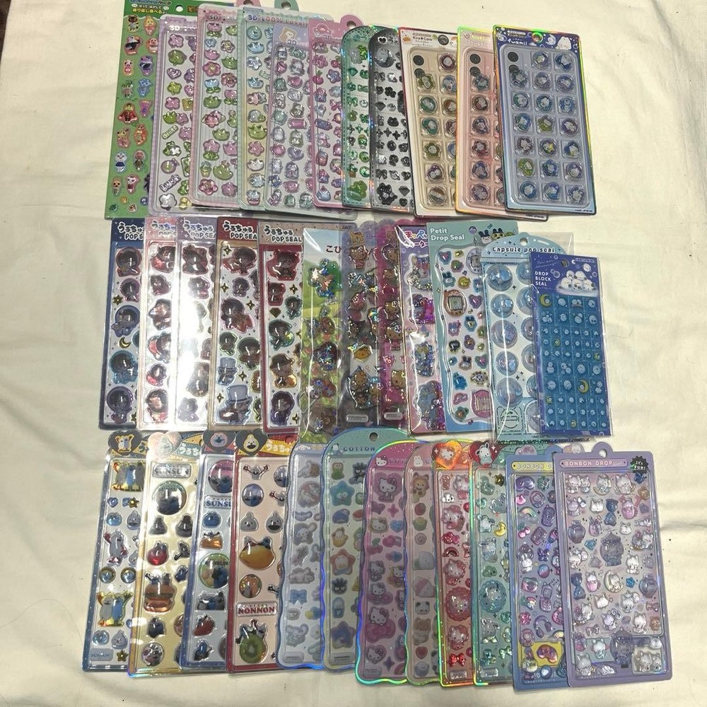 Sanrio Bonbon Drop Seal 3D Embossed Stickers Bulk 35 Sheets, Water, Capsule, Con