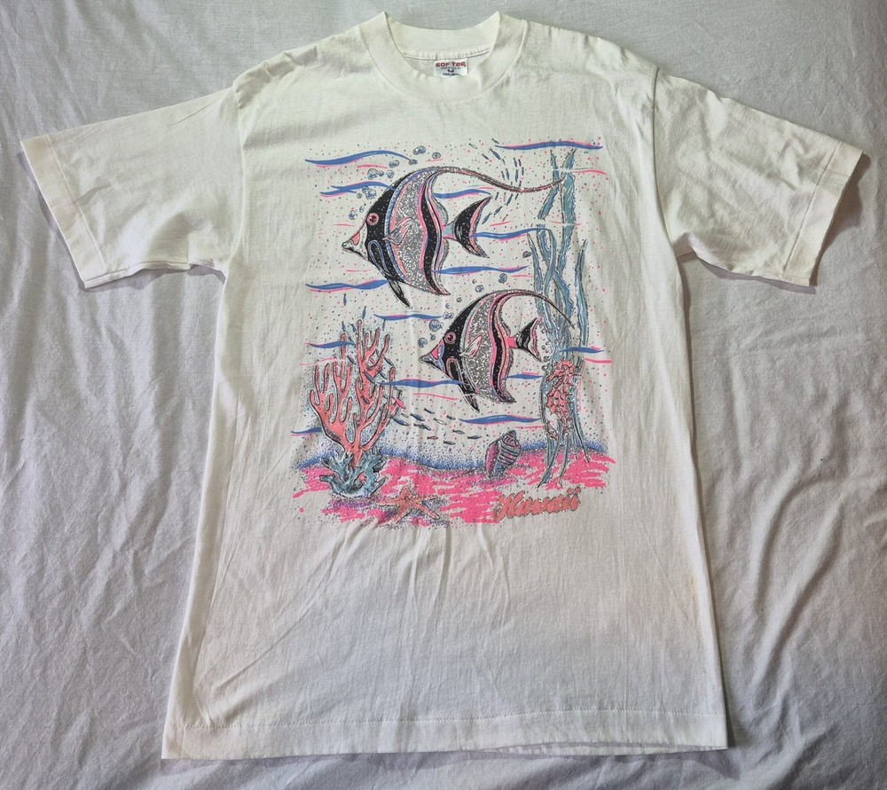 Vintage Sof Tee Hawaii Glitter Single Stitch T-Shirt Size Large.