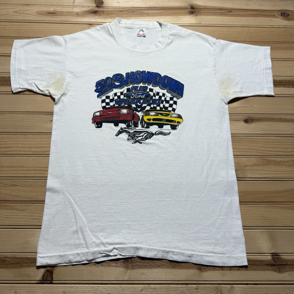 Vintage Fun Ford Weekend Racing 5.0 Mustang Foxbody Graphic Shirt Size Large