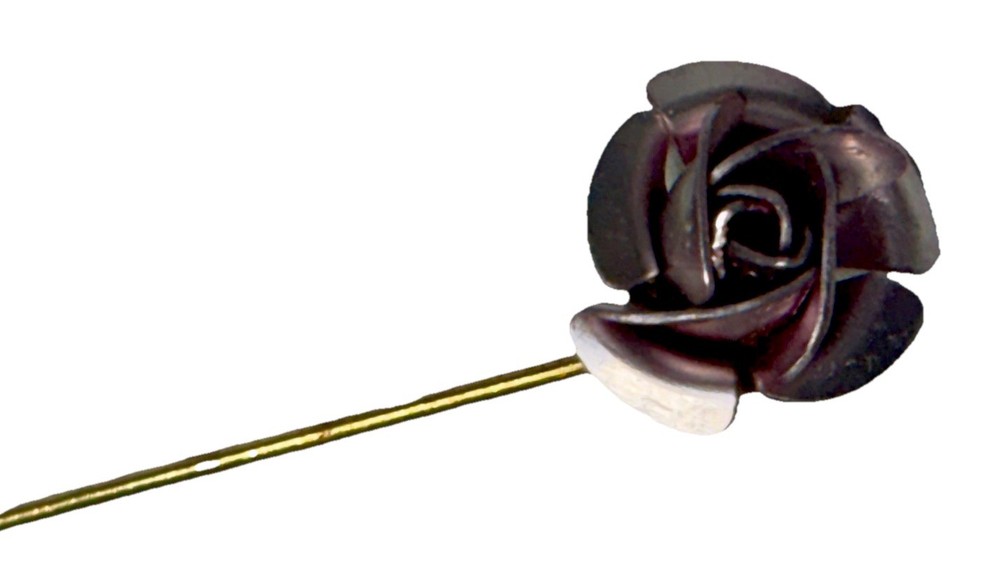 Vintage Metallic Dusty Pink Rose Flower Stick Pin Gold Toned Unsigned