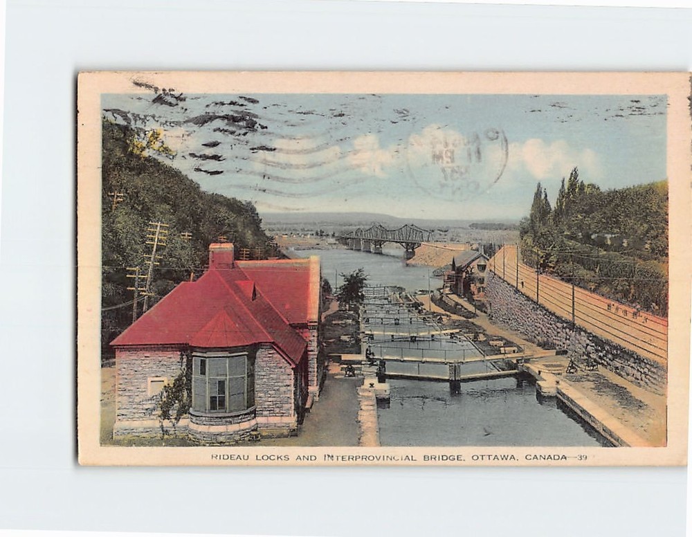 Postcard Rideau Locks and the Interprovincial Bridge in Ottawa Canada