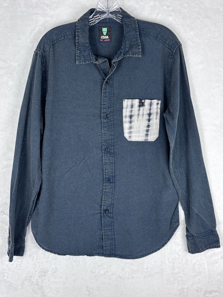 Devil's Harvest Men's Navy Blue Button Down Long Sleeve Shirt Size M