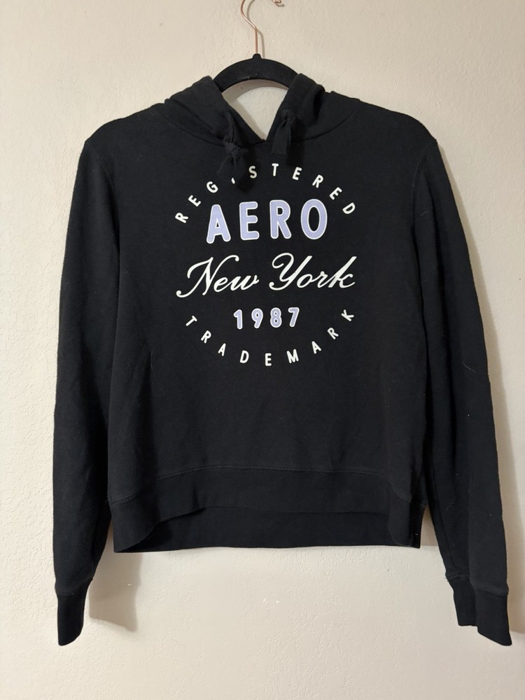 Aero New York City Pullover Sweatshirt Hoodie Womens M Aeropostale Black
