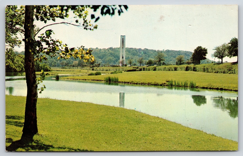 Dayton Ohio~Lagoon~Carillon Tower Bkgd~Old River Recreation Park~Vtg Postcard