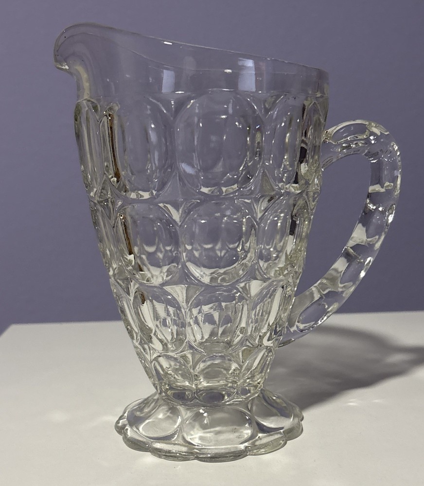 Vintage Jeannette Clear Thumbprint Pitcher Glass 6 3/4