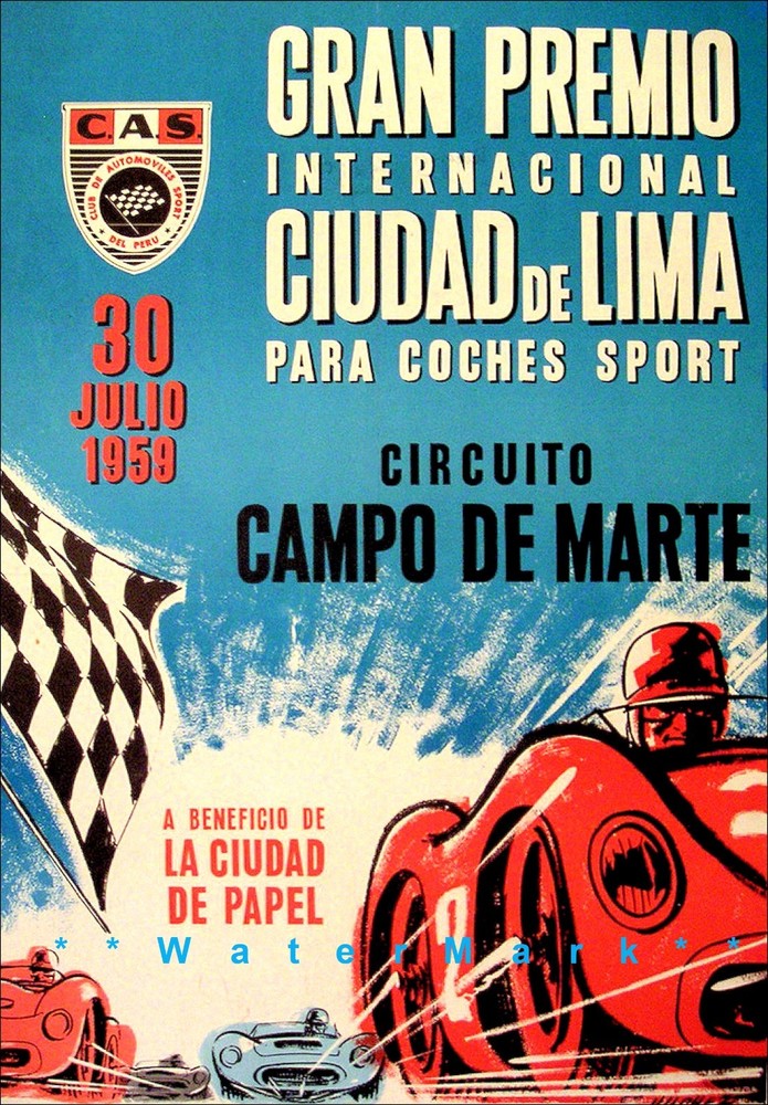 Lima Peru Grand Prix 1959 Gran Premio Car Racing Vintage Poster Print Retro Art