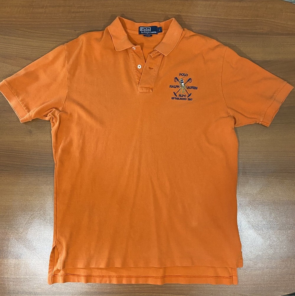 Vintage Polo Ralph Lauren Shirt Men’s Large RLPC Polo Club Logo Orange