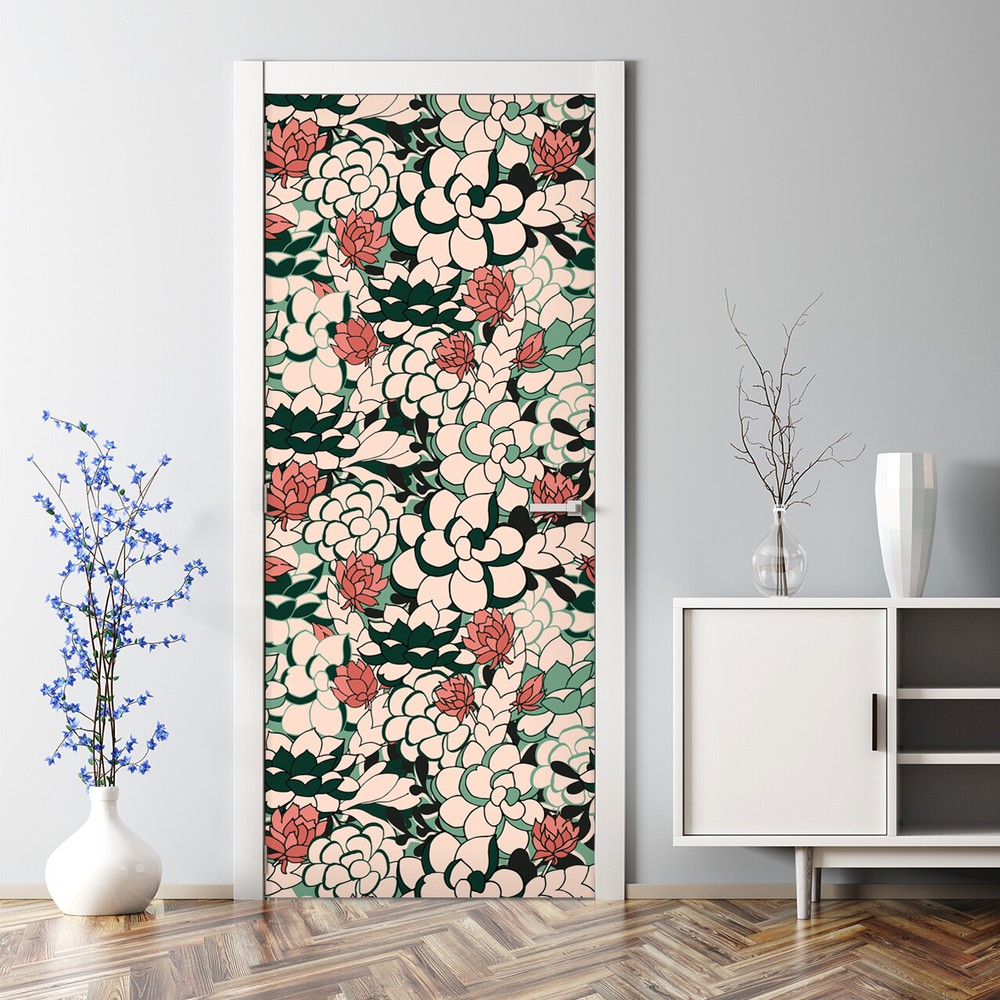 Succulent floral Bubble Free Door sticker Colourful Easy stick Green cover Decal