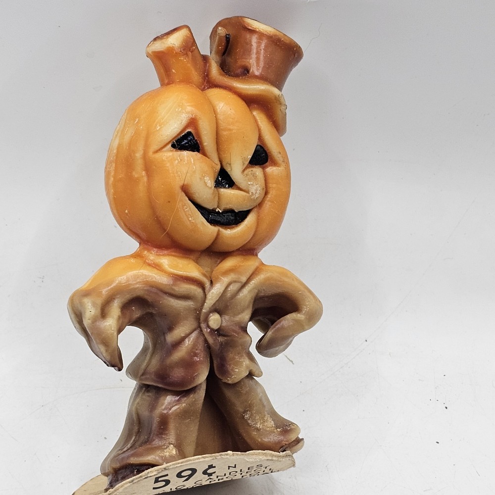 Vintage Gurley Halloween Jack-o-Lantern Scarecrow Candle Pumpkin Head