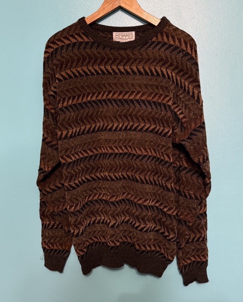 Gianfranco Ruffini Men’s Vintage Brown Geometric Crewneck Sweater L
