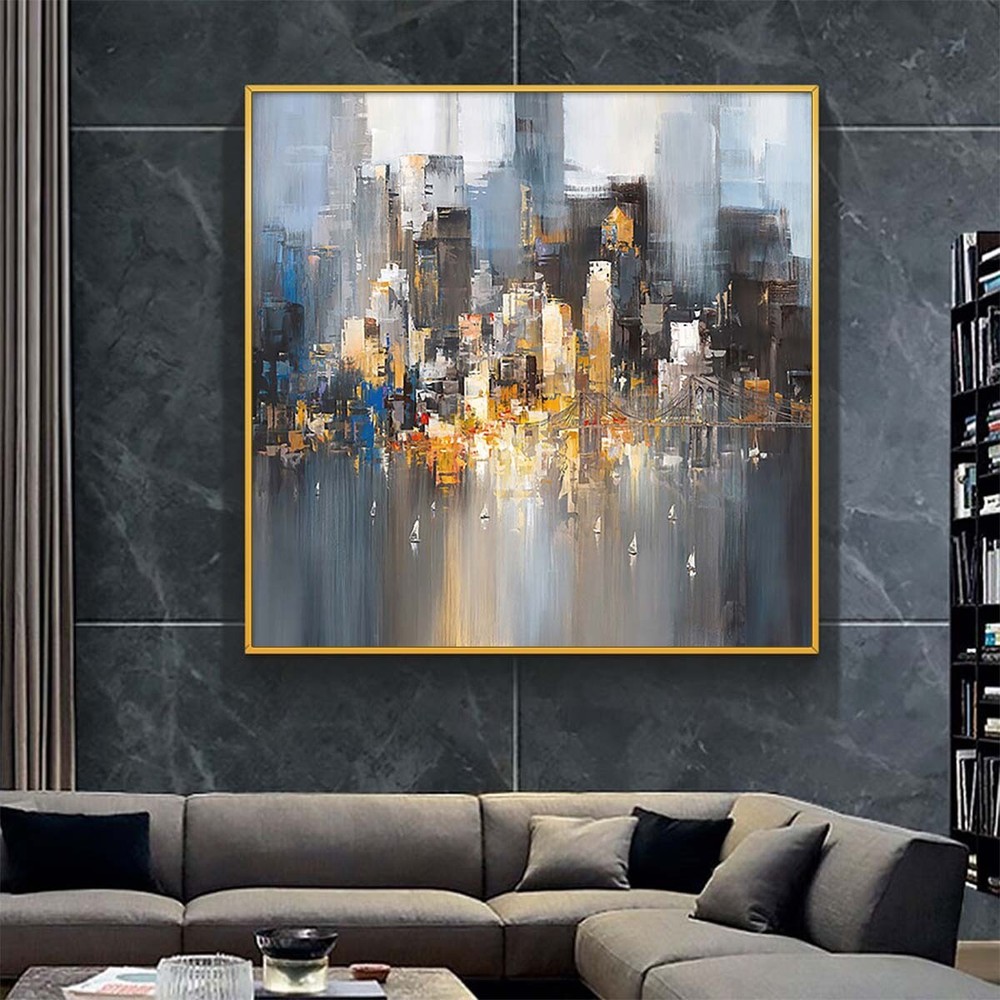 Wall Decor Modern Architecture Handmade Oil Painting Abstract City Landscape I