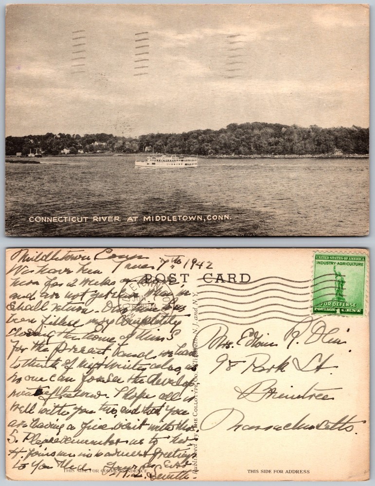 Connecticut River Middletown CT Postcard