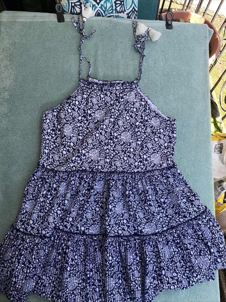 Vineyard Vines Floral Tiered Dress Womens Large Blue & White Adjustable Straps