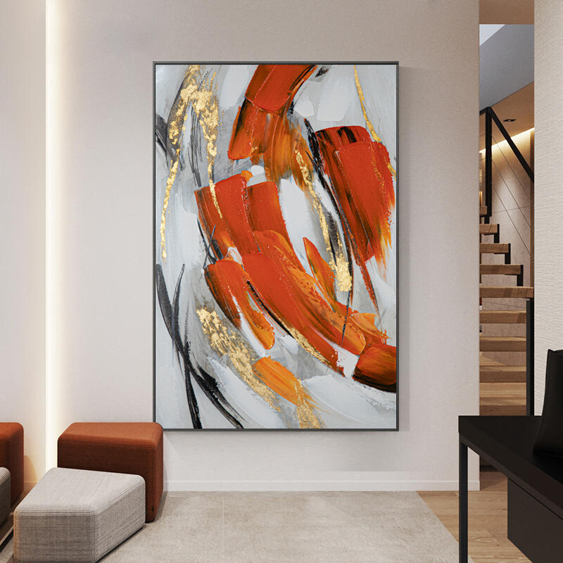 Large Hand-painted Abstract Oil Painting Golden Foil Decorations Modern Home