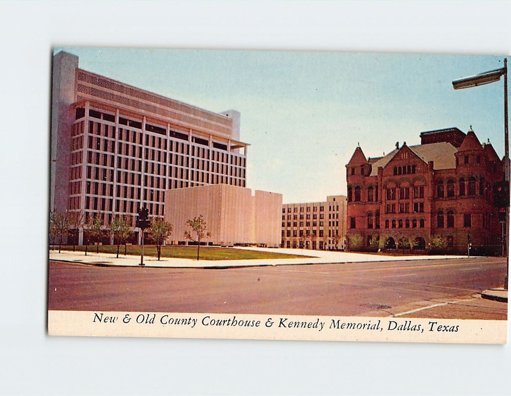 Postcard County Courthouse & Kennedy Memorial Dallas Texas USA