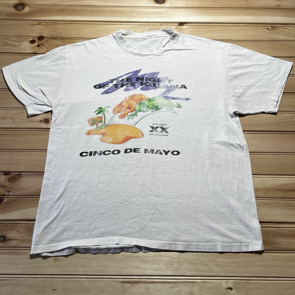 Vintage 80s 90s Dos Equis Cinco De Mayo Night If The Iguana Faded Shirt Size XL