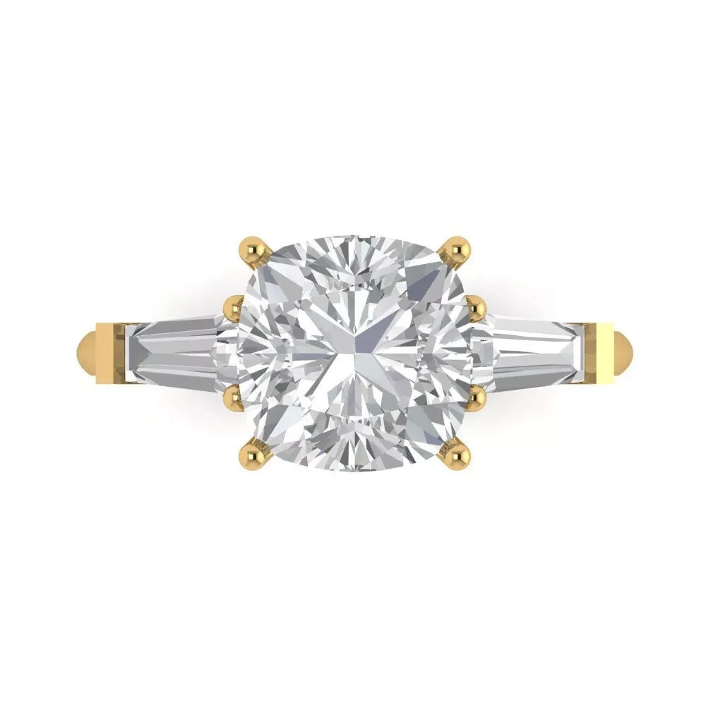 2Ct Cushion Cut Natural Moissanite Women's Wedding Ring 14k Yellow Gold Plated