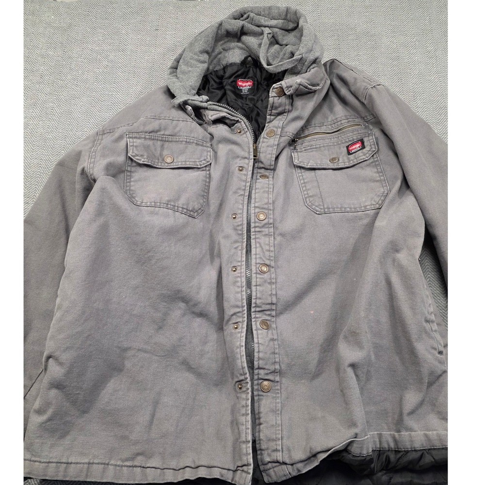 Wrangler Workwear Mens 2XL Grey Canvas Quilted Lined Hooded Jacket 55253