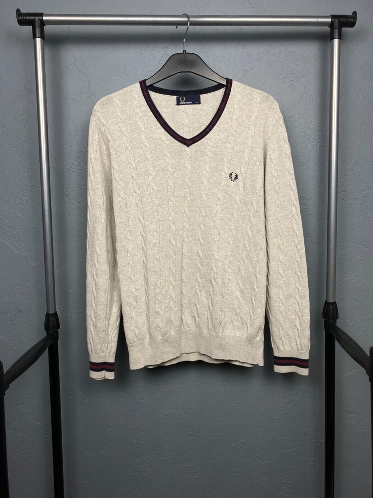 Fred Perry Vintage Mens V-Neck Knit Sweater Size M