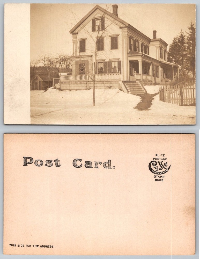 RPPC Victorian House Winter Scene Antique Real Photo Postcard E.K.Co.