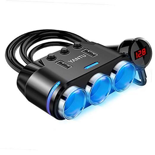 150W Black 3-Port Car Cigarette Lighter Splitter Adapter