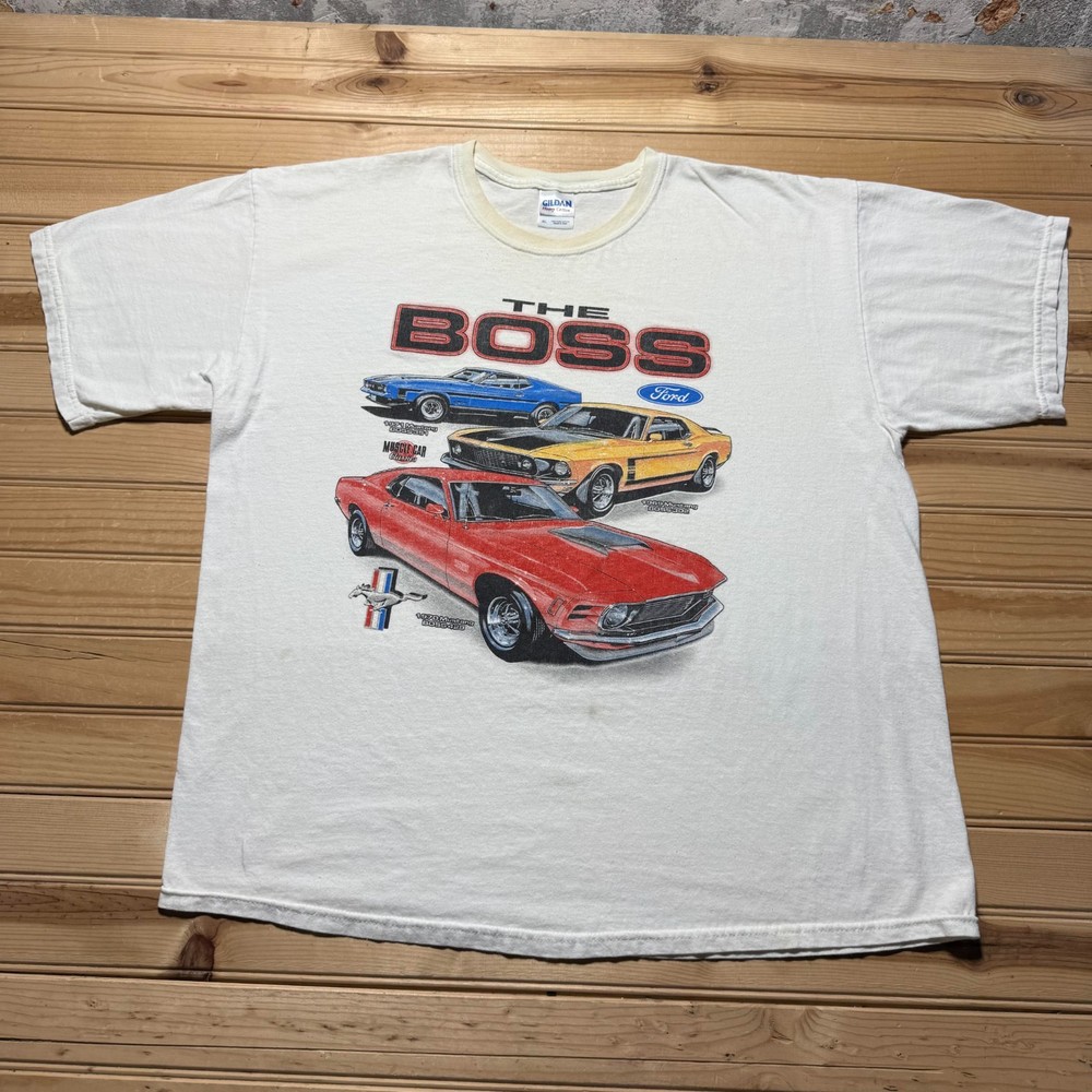 Vintage Y2K The Boss Ford Mustang Muscle Car Classics Graphic Promo T-Shirt - XL