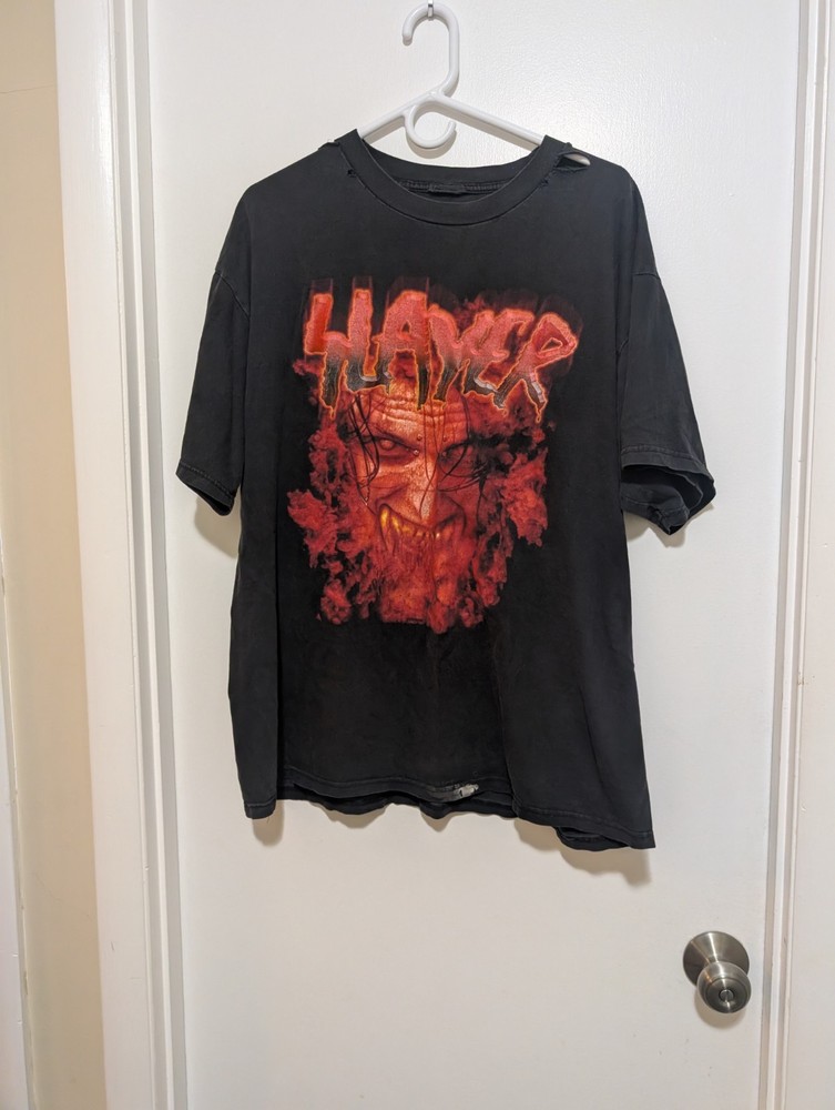 Vintage 90s Slayer Distressed T-Shirt Black Size XL