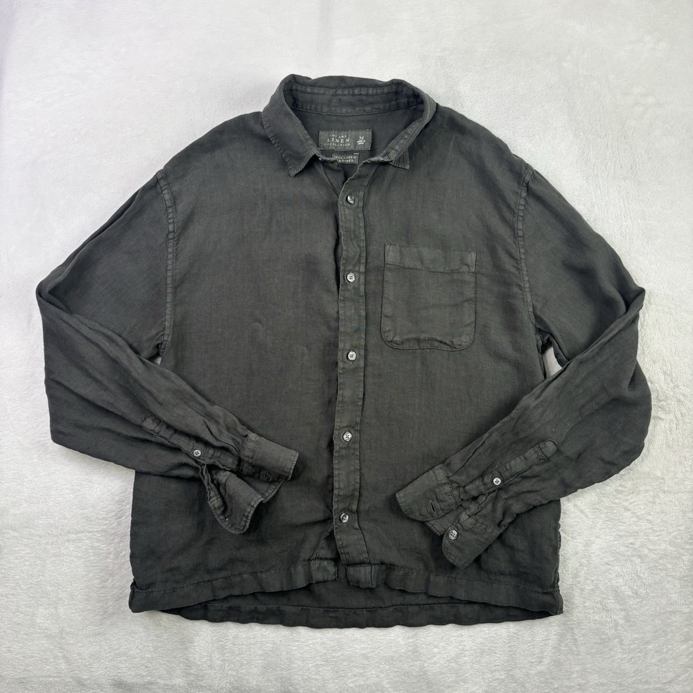Abercrombie & FItch Linen Cropped Green Button Up Long Sleeve Shirt Women's M