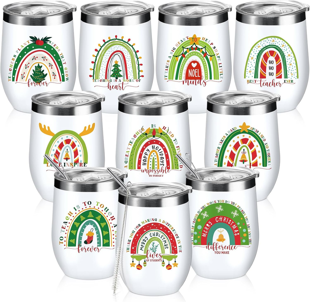 10 Pcs Christmas Appreciation Gifts for Teacher Rainbow Tumbler Cup Stainless St