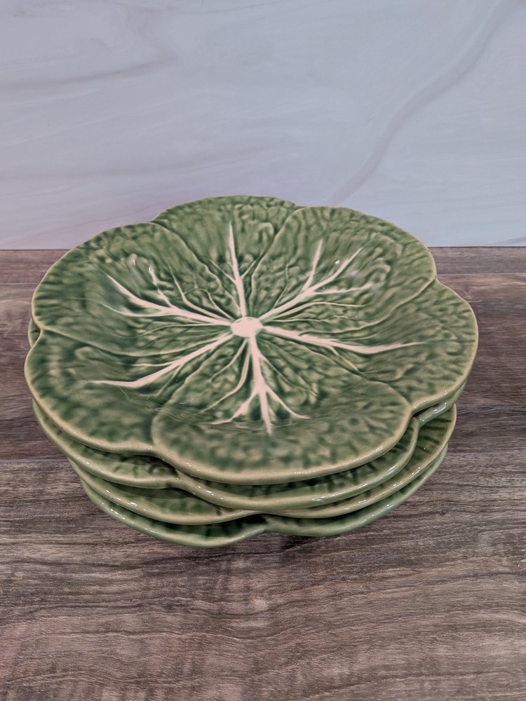 Green Majolica Cabbage 9 1/4” Luncheon Plates Bordallo Pinheiro Portugal - 4