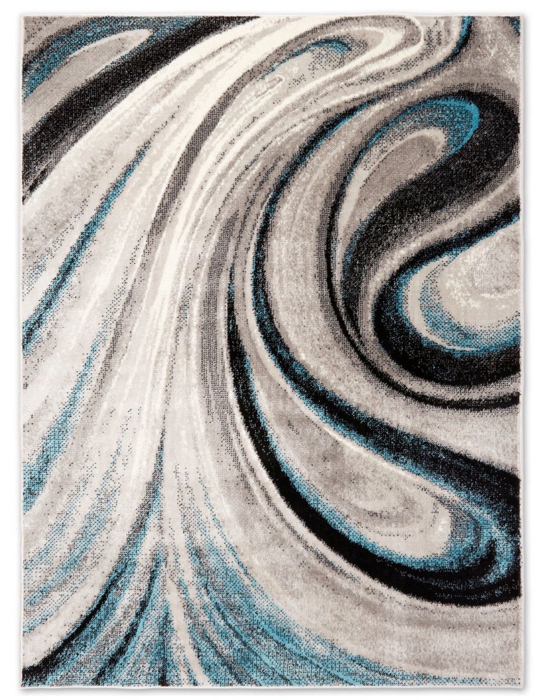 Grey Blue Abstract Swirl Area Rug 20x31 Inches Modern Design-image
